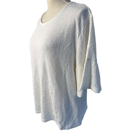 Womens White Textured Knit Top With 3/4 Bell Sleeves XL - Picture 2 of 7